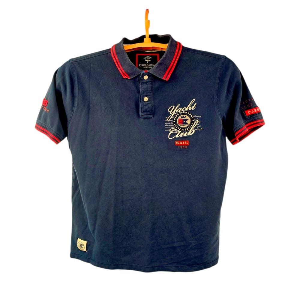 Fynch-Hatton Yacht‎ Club Polo Shirt  Navy Blue  Men's Large Nautical Embroidered